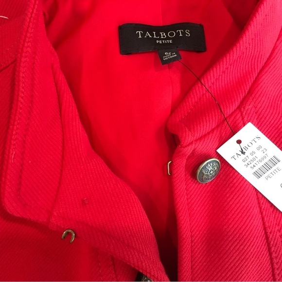 Talbots Red Jacket Military Style Cotton Blend Crest Buttons Twill size 6P - Picture 5 of 6